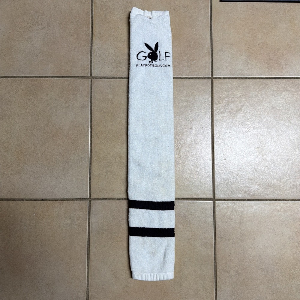Playboy Golf/BAR Towel With Clip White Black Vintage